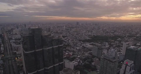 Dusk Over Chao Phraya River and Sathorn District, Bangkok, Thailand Stock Footage 76035632