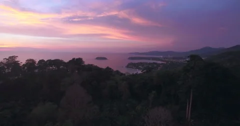 Dusk Over Karon Viewpoint In Phuket Thailand Aerial Ascending Drone Footage Video stock 63311006