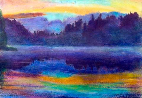 Dusk over the lake Stock Illustration