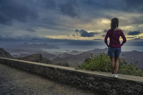 Dusk Over Mindelo: A Moment of Reflection Stock Photos