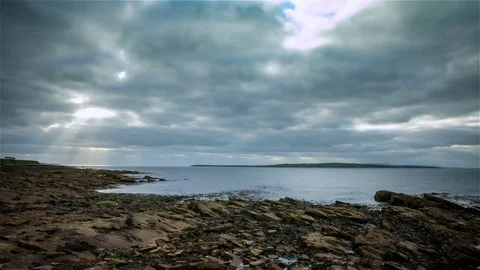 Dusk over Stroma and Orkney, Northern Scotland; time lapse Video stock 83447752