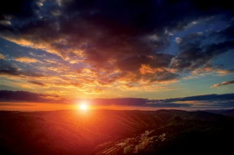 Dusk over a valley Stock Photos