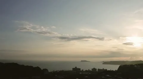 Dusk of a park with a view of the sea Stock Footage 11348592