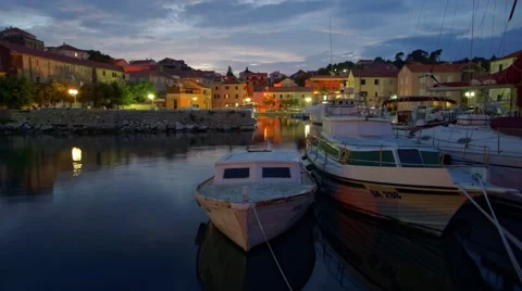 Dusk in the port town Stock Footage 61832526
