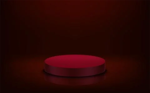 Dusk red studio with round platform. 3d vector illustration 库存插图