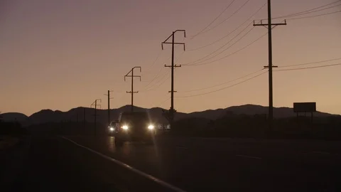 Dusk sets over the Desert landscape, Interstate 10 heading towards Palm Springs Stock Footage 113294787