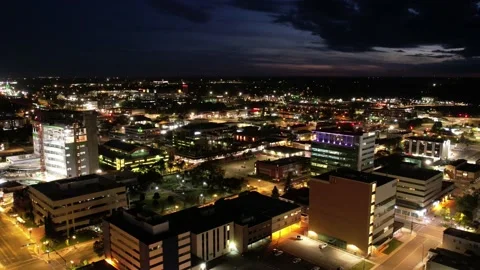 Dusk shot of a small city, half circle showing purple sky Stock Footage 221509285