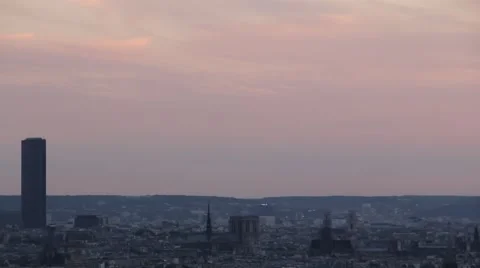 Dusk Sklyine View of Paris with Eiffel Tower Stock Footage 51977055