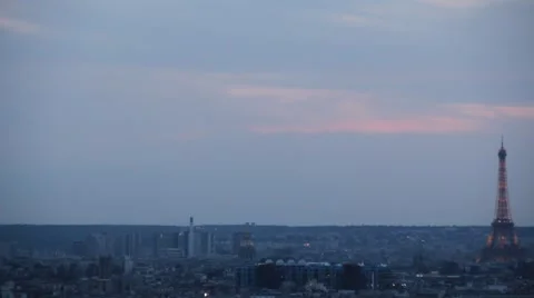 Dusk Sklyine View of Paris with Eiffel Tower Stock Footage 51977265