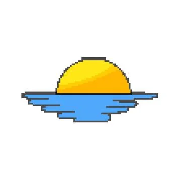 Dusk sunset pixel art vector illustration Stock Illustration