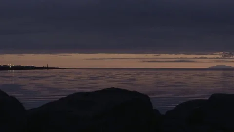 Dusk/ Sunset View out to sea, Reykjavik Stock Footage 74168508