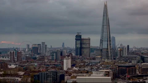 Dusk time lapse view of the skyline of London Stock Footage 193990600