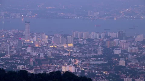 Dusk Timelapse Over Georgetown and Butterworth in Malaysia Stock Footage 61854083