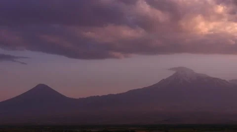 Dusky and Hazy Mountains with Clouds Stock Footage 53232557