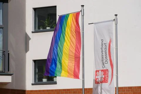  Düsseldorf 16.05.2021 Regenbogenfahne Caritas Homophobie und Transphobie .. Stock Photos