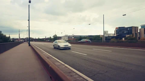 Düsseldorf Downtown Bridge Stock Footage 56134734