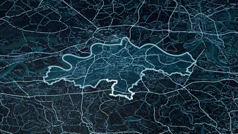 Dusseldorf Duesseldorf Germany Digital Map Highlight 4K Vidéo 340594237