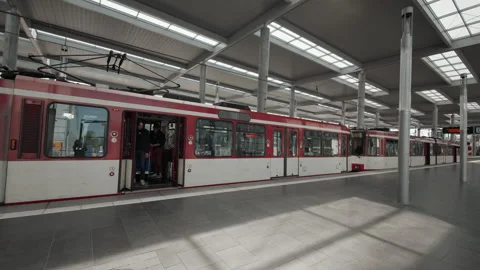 Dusseldorf Germany 7 May 2026 Tram Arrives at Messe Nord Stock Footage 334583233