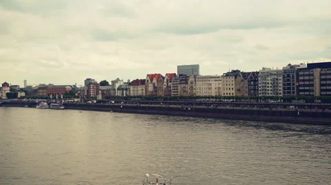 Düsseldorf Rhine River Stock Footage 56120897