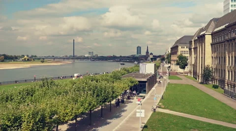 Düsseldorf Rhine River Stock Footage 56126103