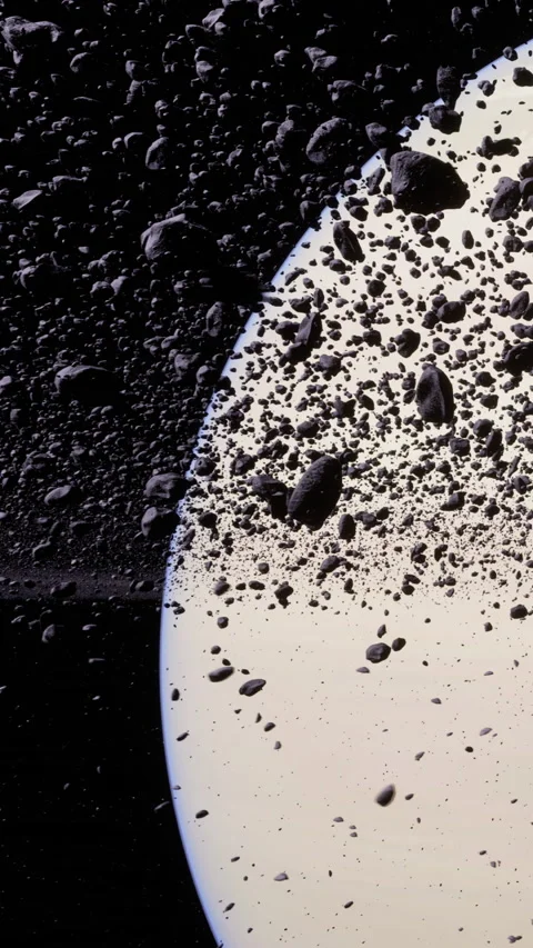 Dust and debris float in space near a large celestial body Vídeos de archivo 341053445