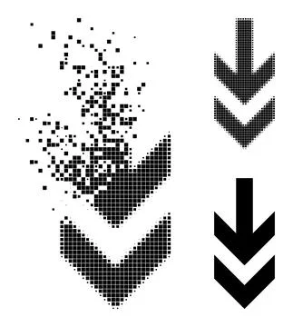 Dust and Halftone Dot Arrow Down Glyph Stock Illustration