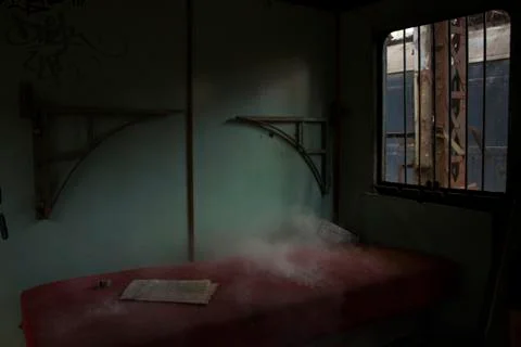 Dust On Bed In Abandoned Train Of 40s Stock Photos