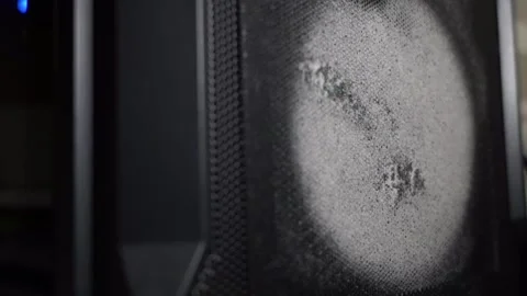 Dust buildup on computer system unit in a home office Stock Footage 340461706