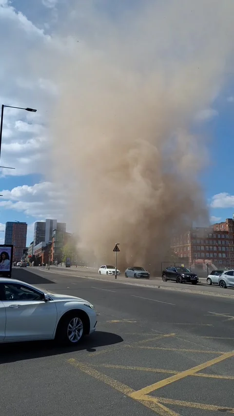 Dust Devil Sweeps Through Manchester, Manchester, England, UK - 10 May 2025 Stock Footage 308967980