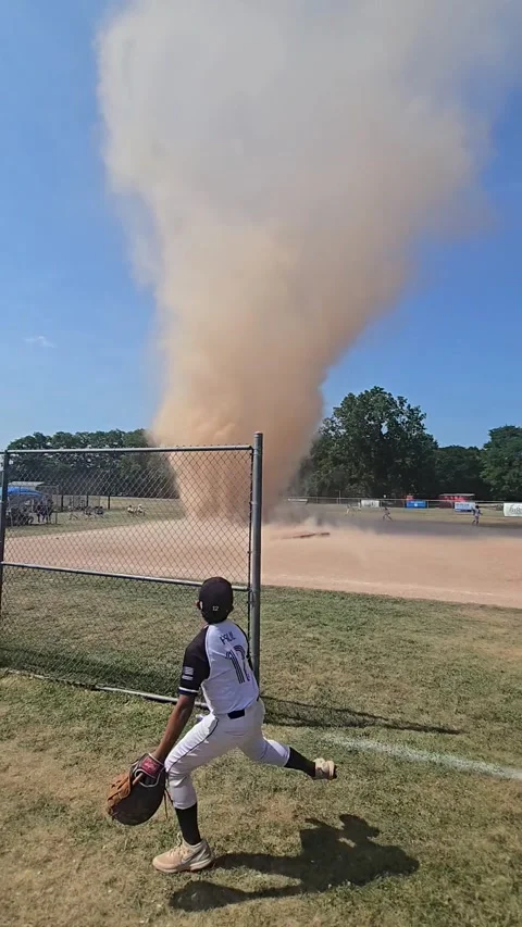 Dust Devil at Youth Baseball Game, Penfield, New York, USA - 10 Aug 2025 Stock Footage 314732992