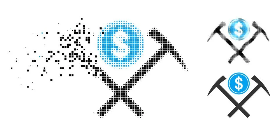 Dust Dot Halftone Dollar Mining Hammers Icon Illustrazione stock