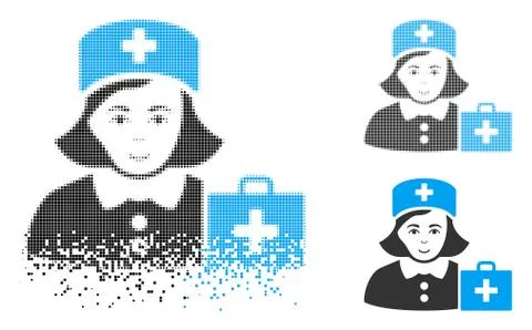Dust Dot Halftone First-Aid Nurse Icon with Face 库存插图