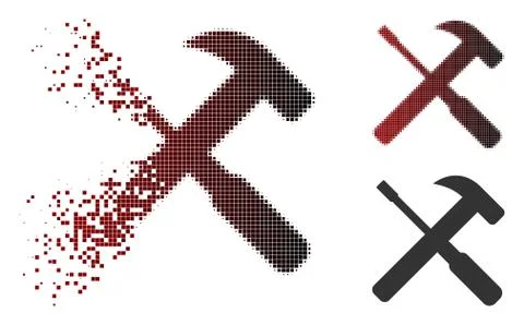 Dust Dot Halftone Hammer And Screwdriver Tools Icon Illustrazione stock