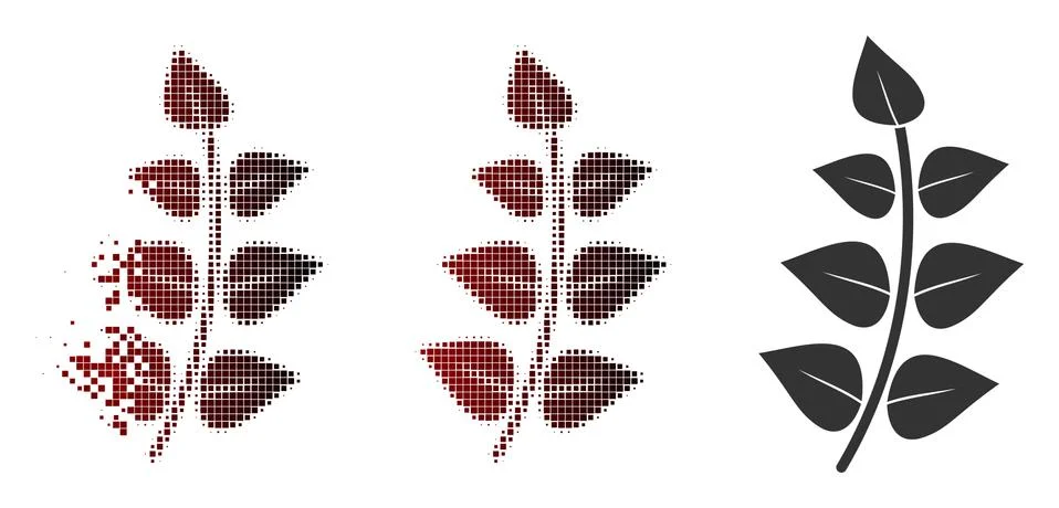 Dust Dot Halftone Leaf Branch Icon Stock Illustration