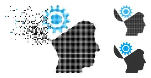 Dust Dot Halftone Open Head Gear Icon Stock Illustration