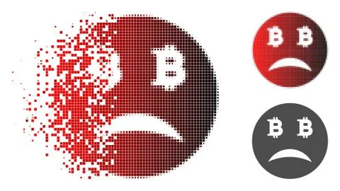 Dust Dotted Halftone Sad Bitcoin Smiley Icon Illustrazione stock
