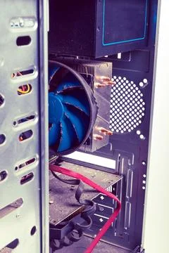 Dust that eventually settles on the computer's cooling processor. Cleaning .. Stock Photos