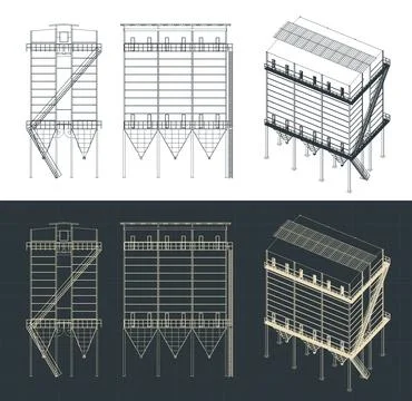 Dust extraction system blueprints Stock Illustration