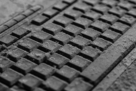 Dust layer on an old computer keyboard. Stock Photos