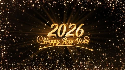 Dust particles form 2026 Happy New Year, clock countdown Gold particles on dark Stock Footage 320762480