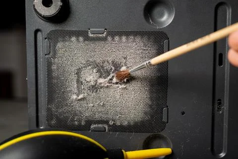 Dust on PC. Filter mesh the PC is covered in dust. Stock Photos