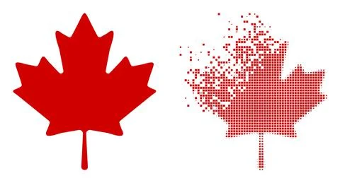 Dust Pixel and Original Maple Leaf Icon Stock Illustration