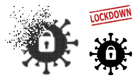 Dust Pixel Covid Lockdown Icon and Textured Lockdown Seal Stamp Stock Illustration