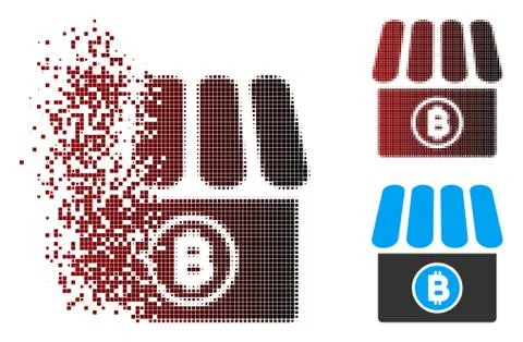 Dust Pixel Halftone Bitcoin Store Icon Stock Illustration