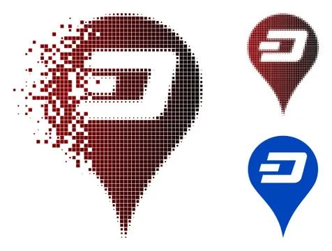 Dust Pixel Halftone Dashcoin Map Pointer Icon Stock Illustration