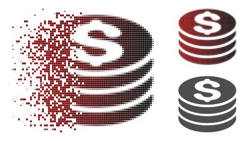 Dust Pixel Halftone Dollar Coin Stack Icon Stock Illustration