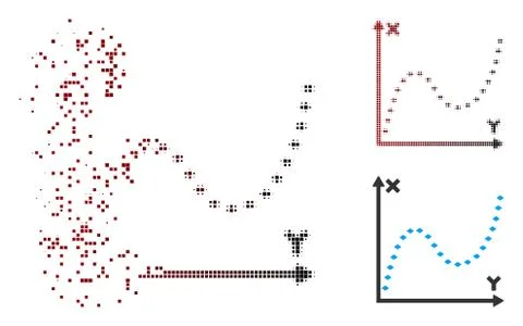 Dust Pixel Halftone Dotted Function Graph Icon Stock Illustration