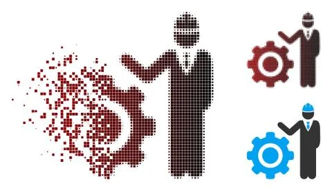 Dust Pixel Halftone Engineer With Gear Icon Stockillustratie