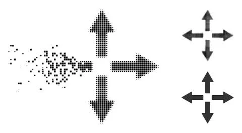 Dust Pixel Halftone Expand Arrows Icon Stock Illustration