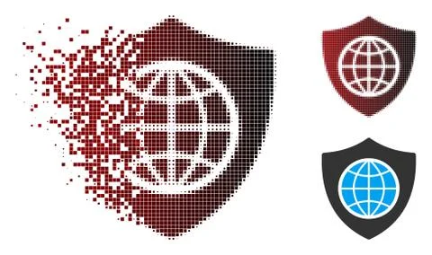Dust Pixel Halftone Global Shield Icon Stock Illustration